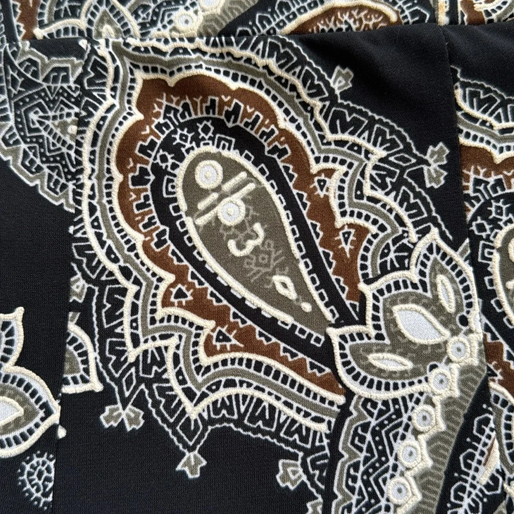 Sami & Jo black green paisley print pleated stretch a-line skirt size XL